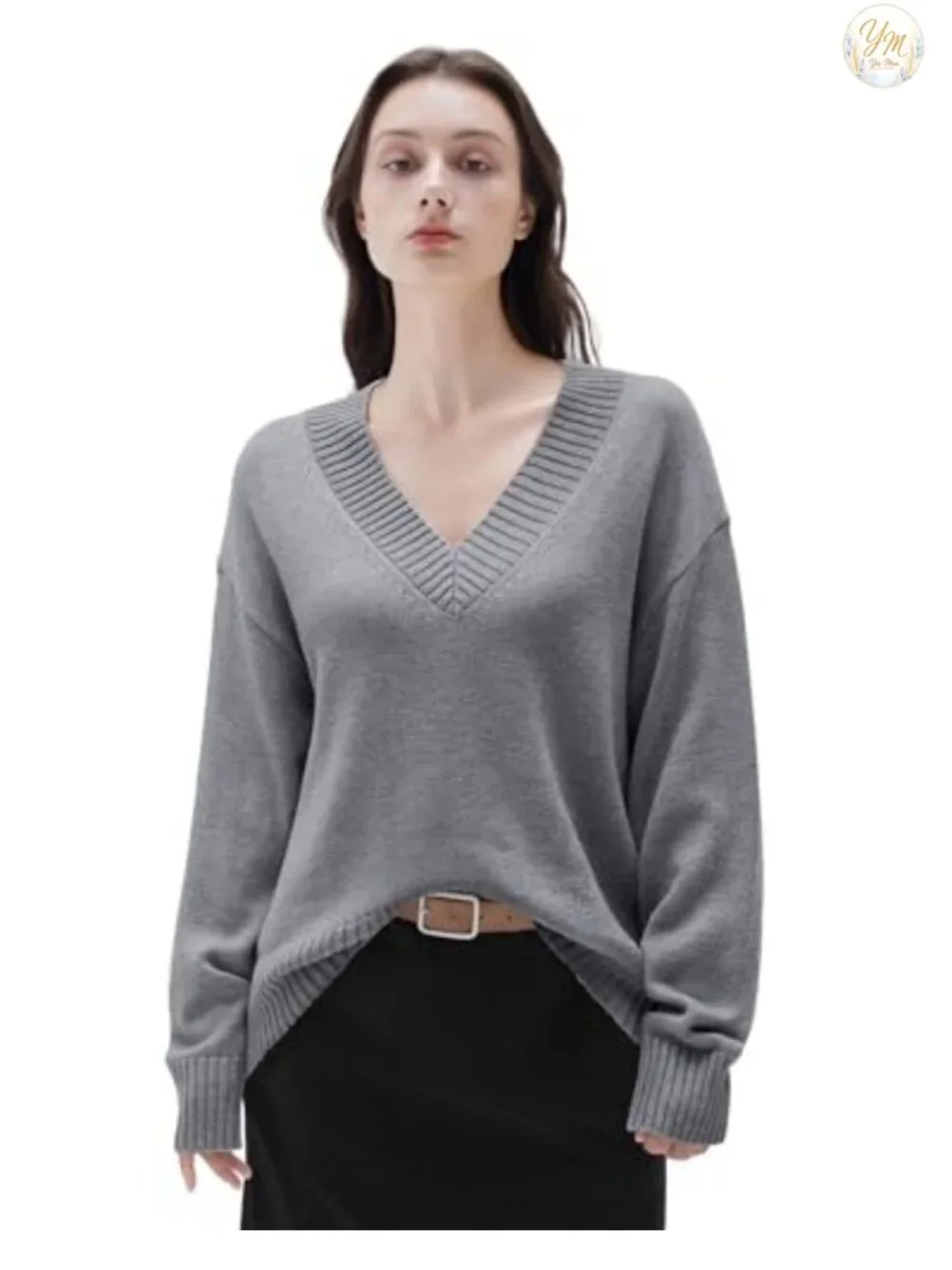 Cashmere Blend Oversized V-Neck Long Sleeve Pullover Sweater